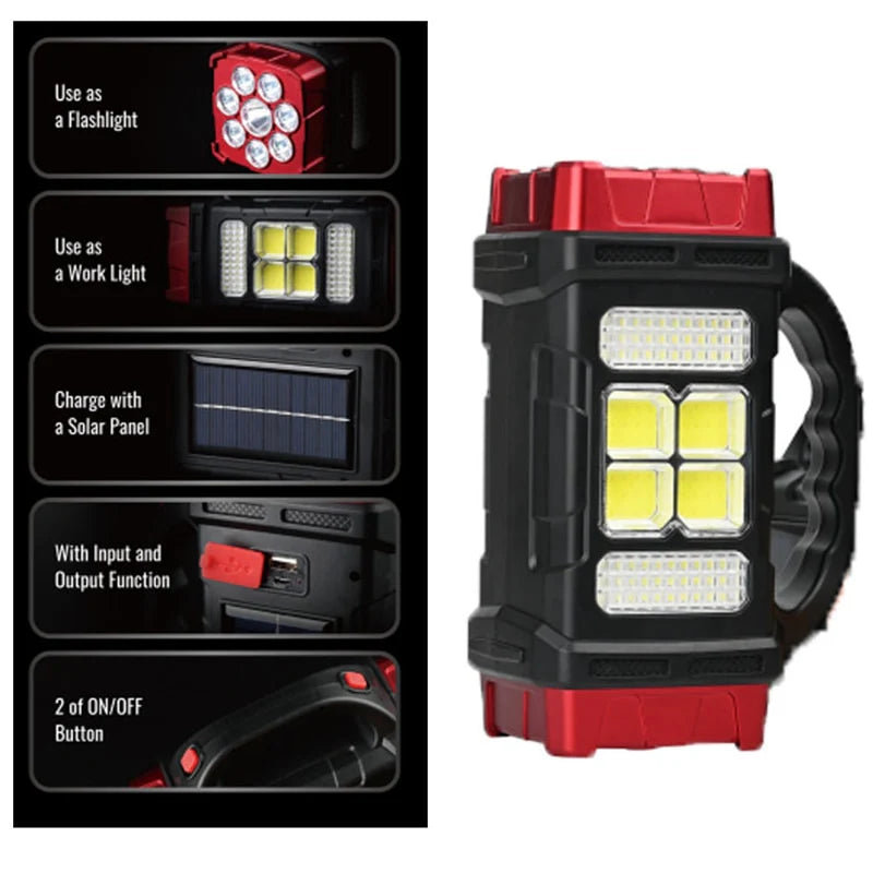 Lampe Solaire + Power Bank — Projecteur 4 LED & COB, Anti-Coupure SEEG