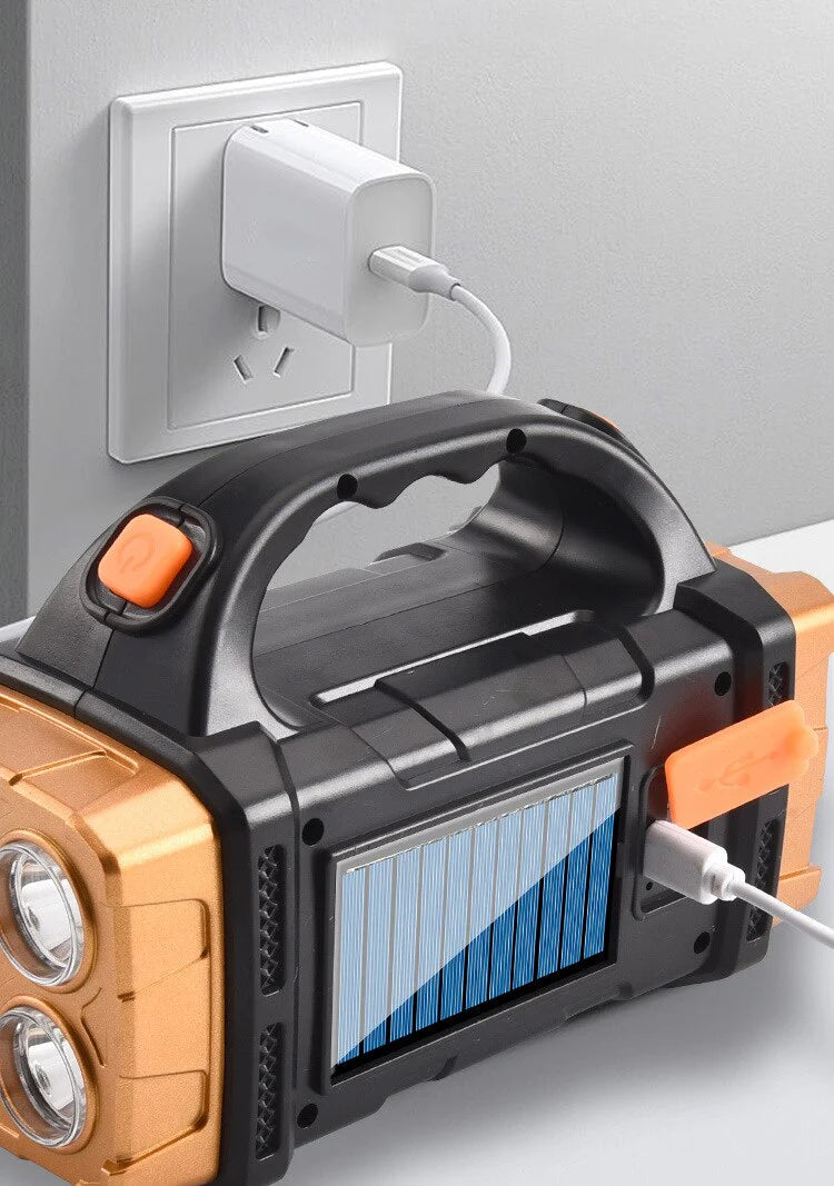 Lampe Solaire + Power Bank — Projecteur 4 LED & COB, Anti-Coupure SEEG